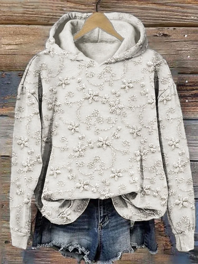 Women Casual Hoodie 3D Floral Art Print Loose Comfy Top