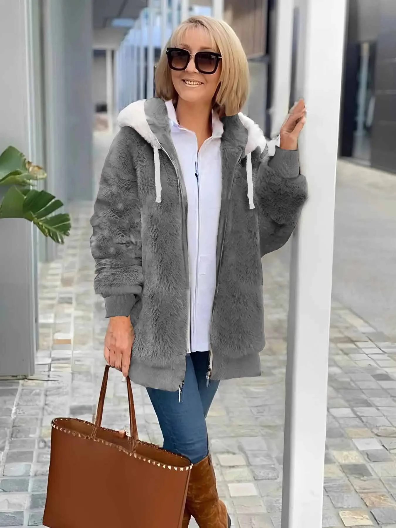 Women Winter Outerwear Vintage Plain Long Sleeve Shawl Collar Jacket