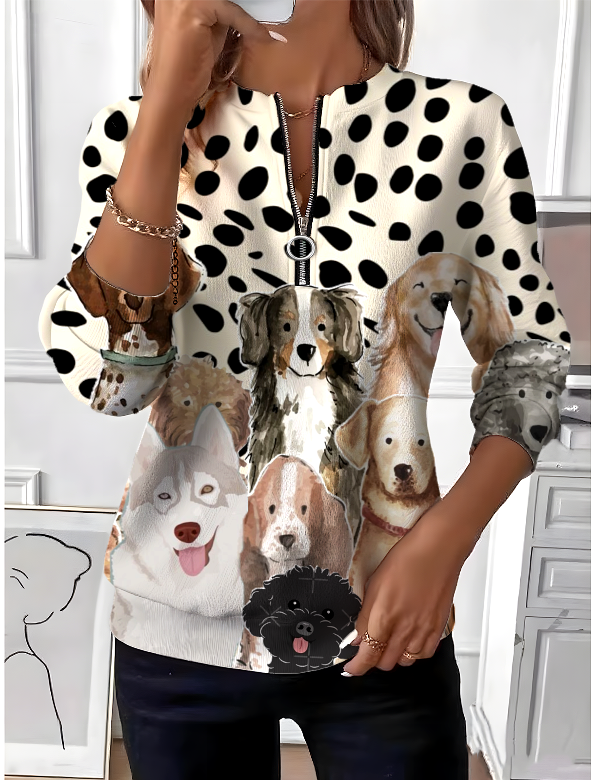 Vintage Crew Neck Gradient Pattern Sweatshirt