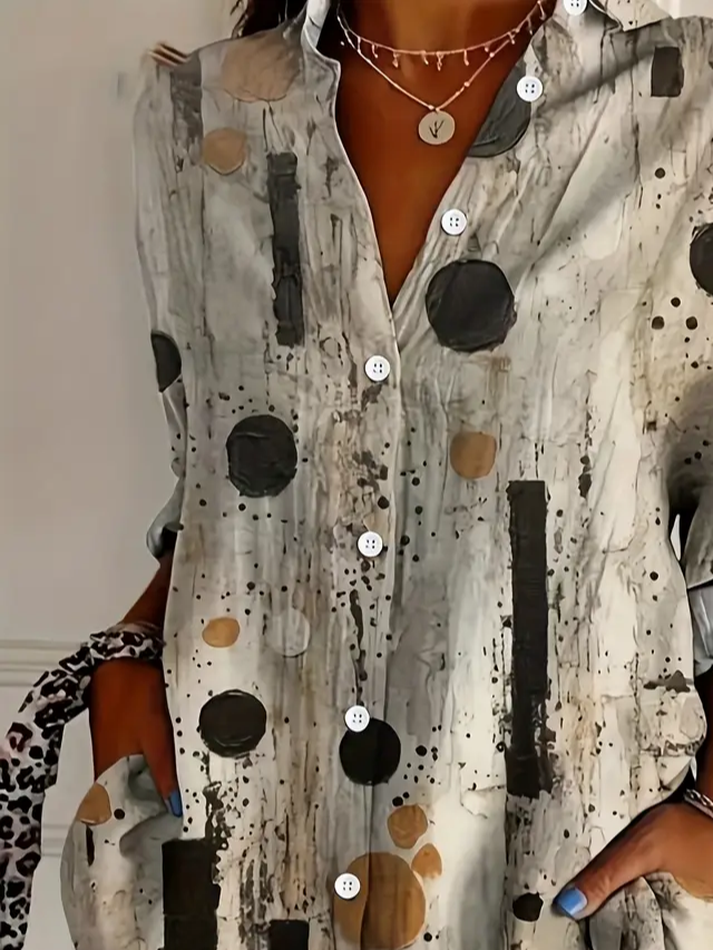 Shirt Collar Regular Sleeve Long Sleeve Abstract Buckle Regular Loose Button Up Shirt Shirt For Women