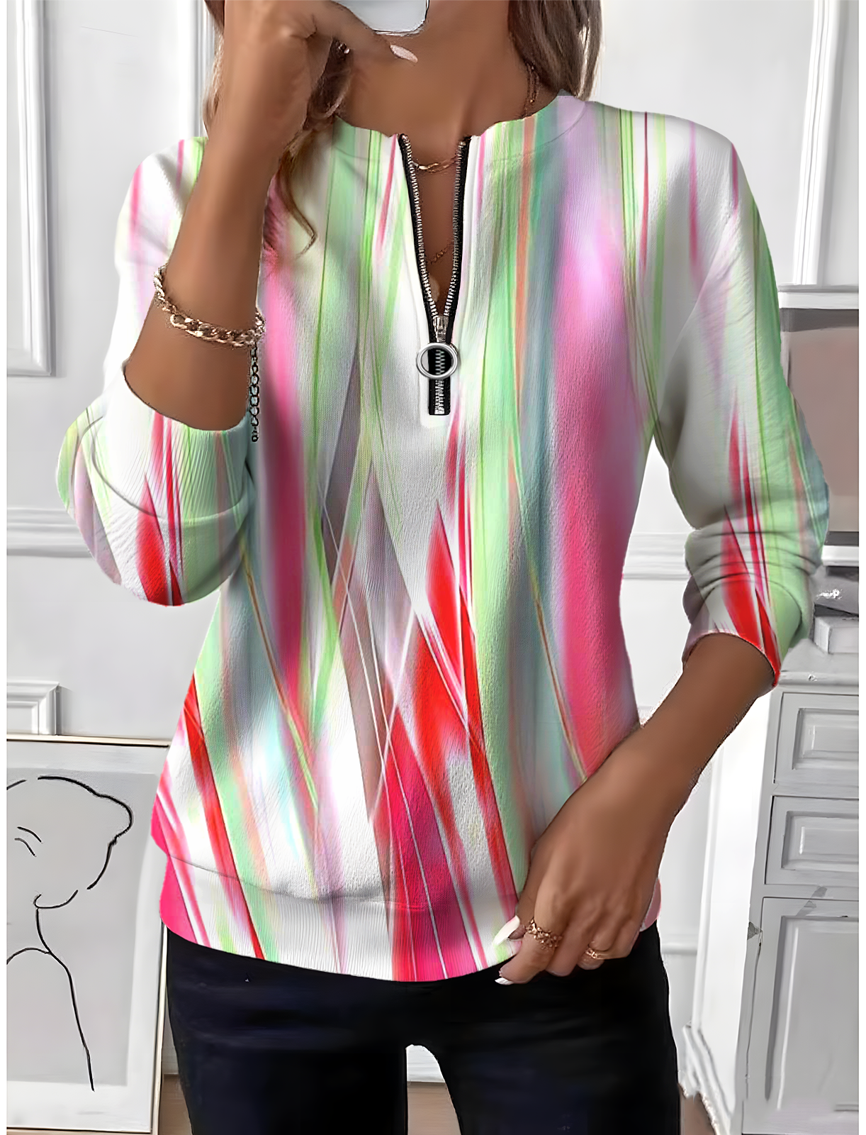 Vintage Crew Neck Gradient Pattern Sweatshirt