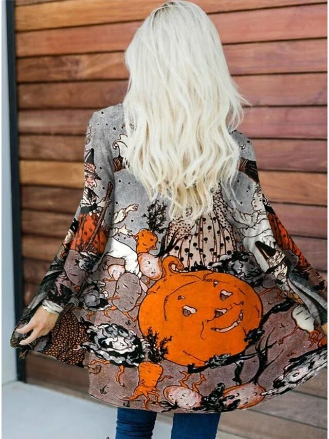 Women Spring/Fall Outerwear Vintage Halloween Long Sleeve V Neck Jacket