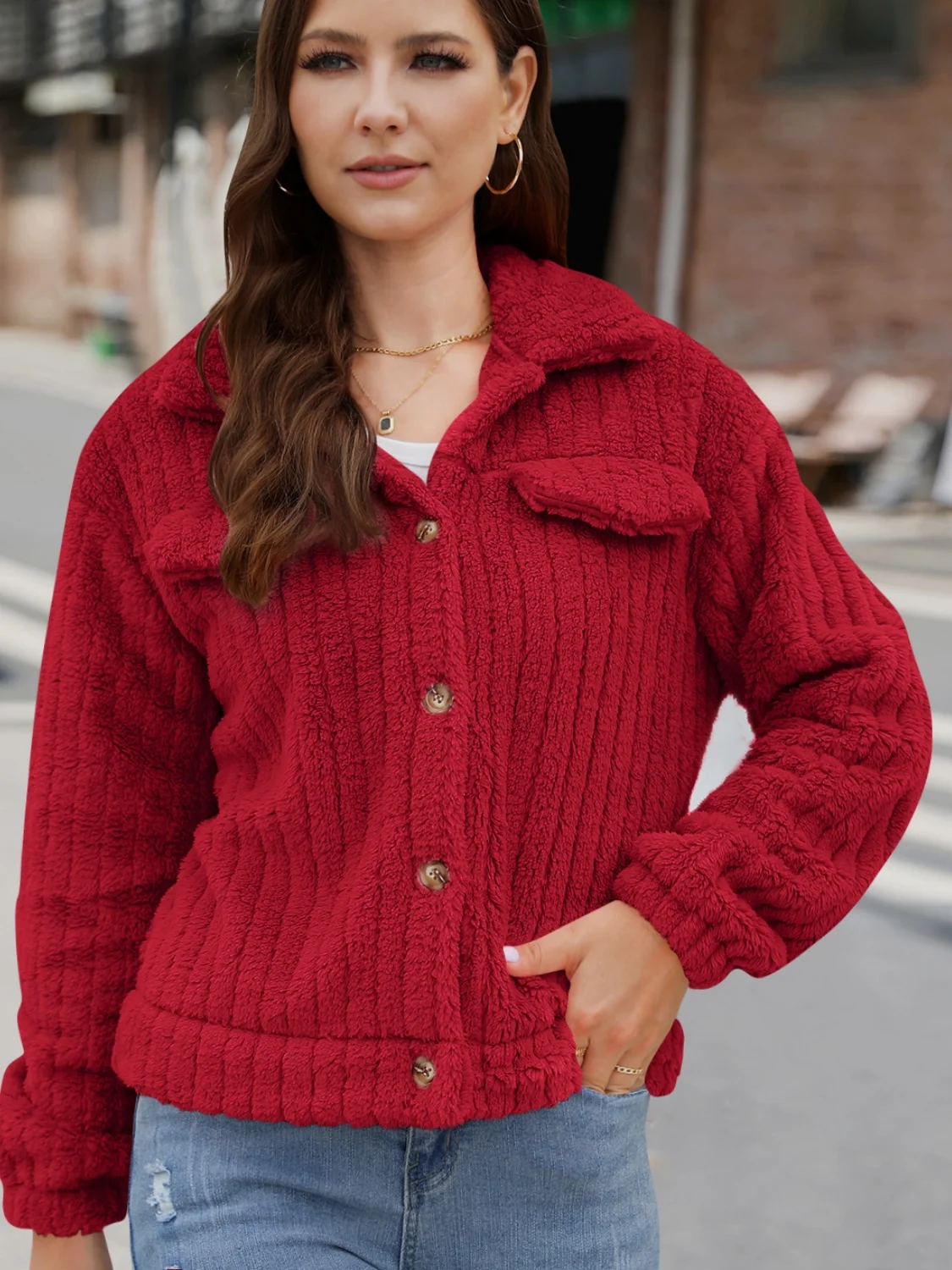 Women Spring/Fall Outerwear Vintage Split Joint Plain Long Sleeve Shawl Collar Jacket