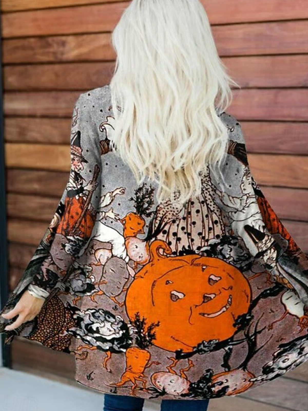 Women Spring/Fall Outerwear Vintage Halloween Long Sleeve V Neck Jacket