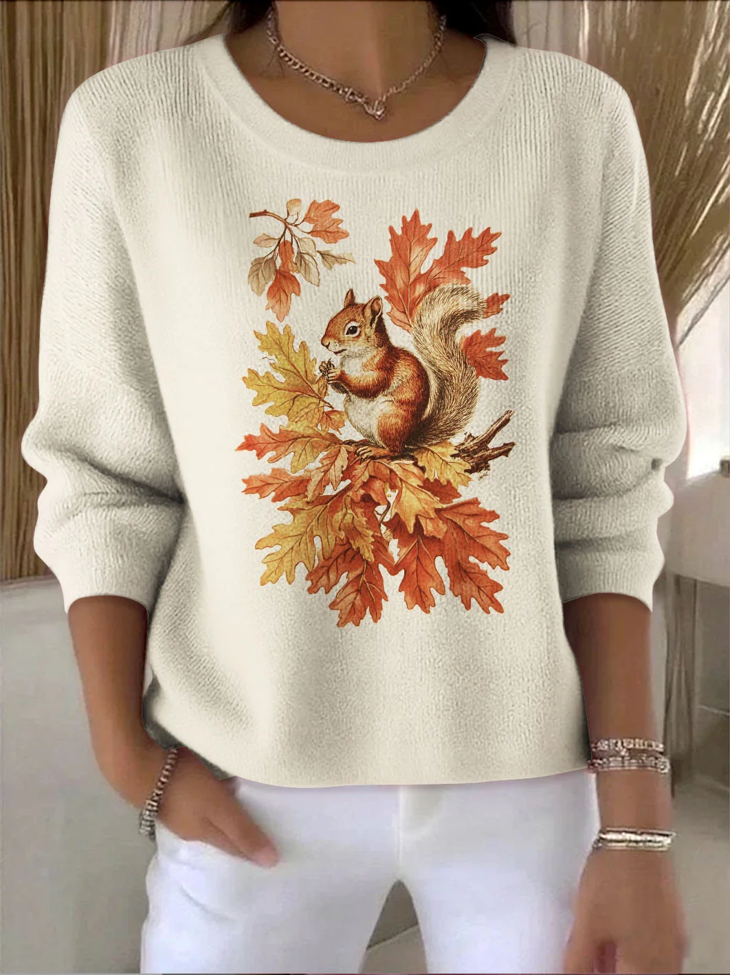 Women Cotton Animal Long Sleeve Comfy Vintage Sweater
