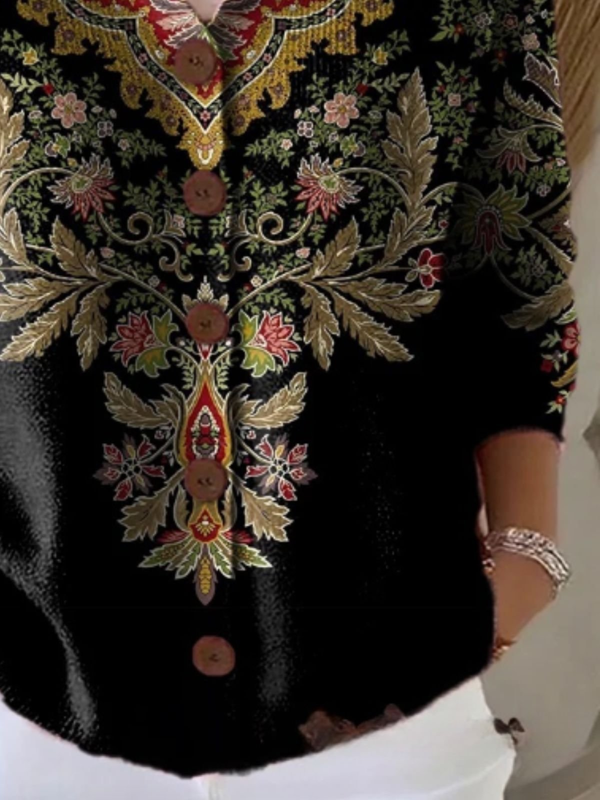 Women Cotton Floral Long Sleeve Comfy Vintage Cardigan