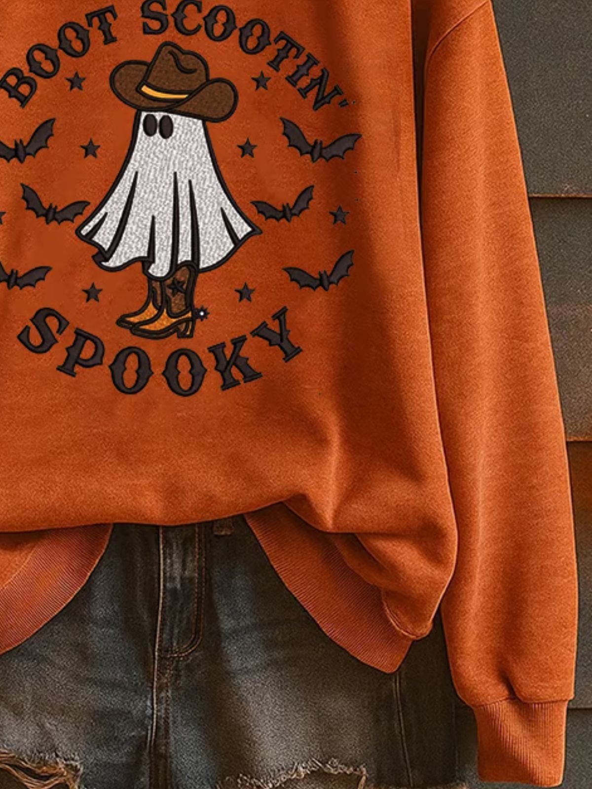 Vintage Crew Neck Halloween Cute Ghost Print Sweatshirt