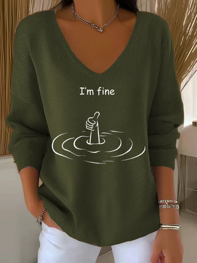Women Cotton Text Letters Long Sleeve Comfy Casual Sweater
