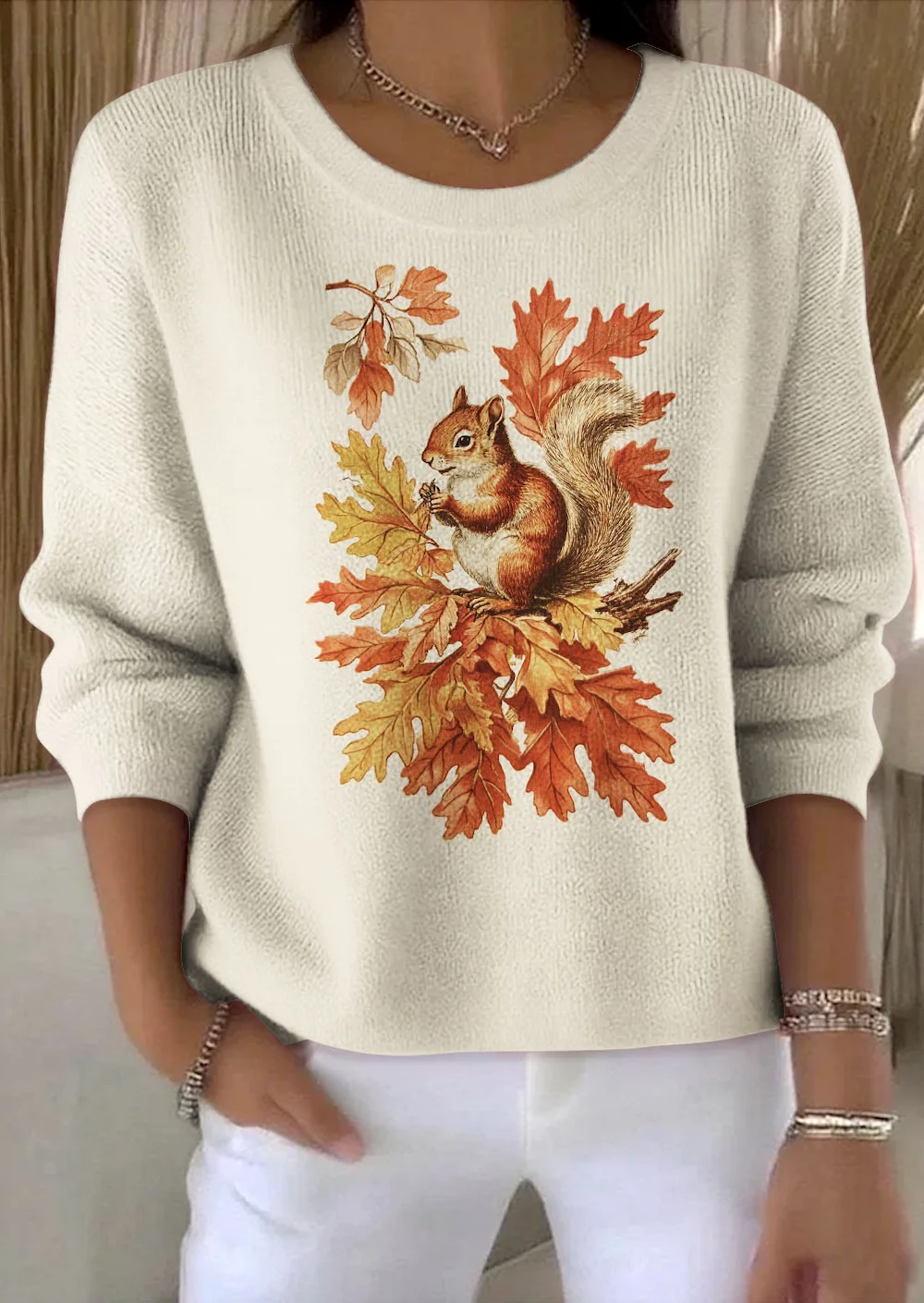 Women Cotton Animal Long Sleeve Comfy Vintage Sweater