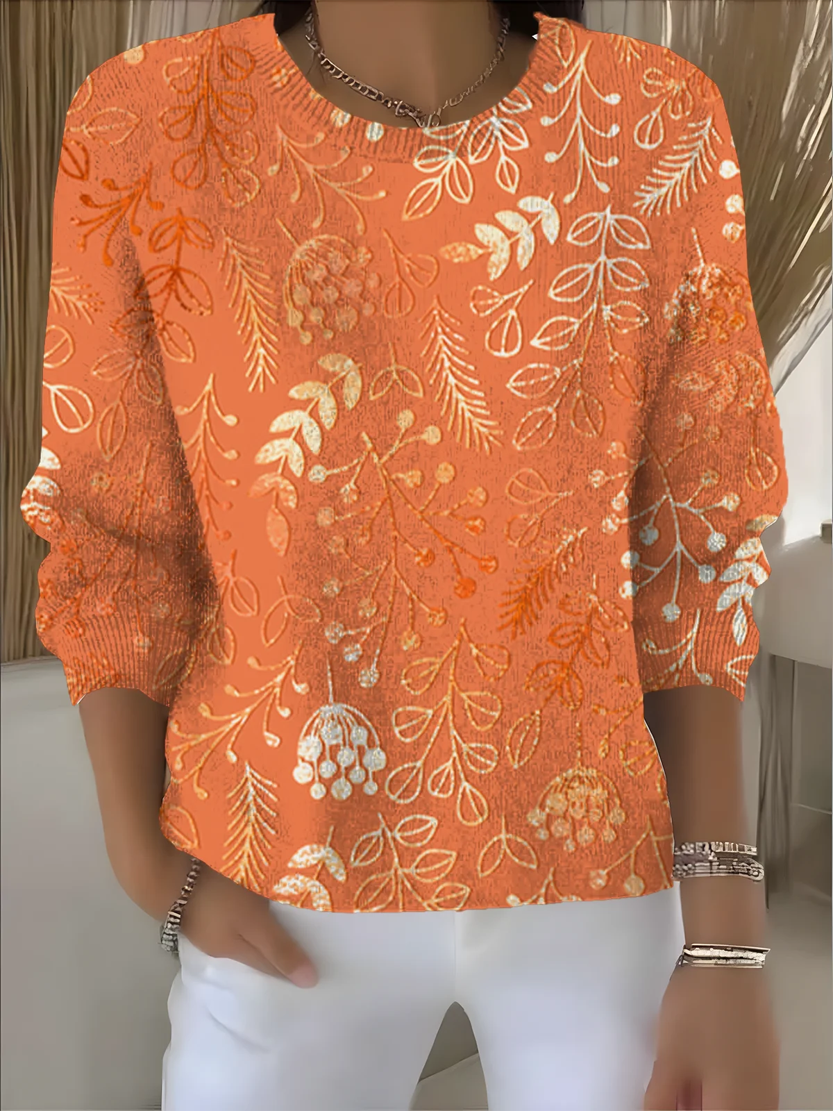 Women Floral Long Sleeve Comfy Vintage Sweater