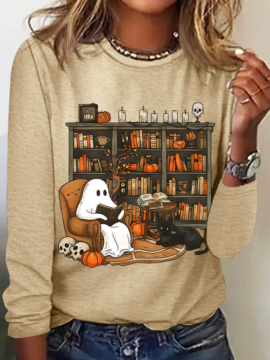 Crew Neck Long Sleeve Halloween Regular Medium Elasticity Loose Blouse For Women