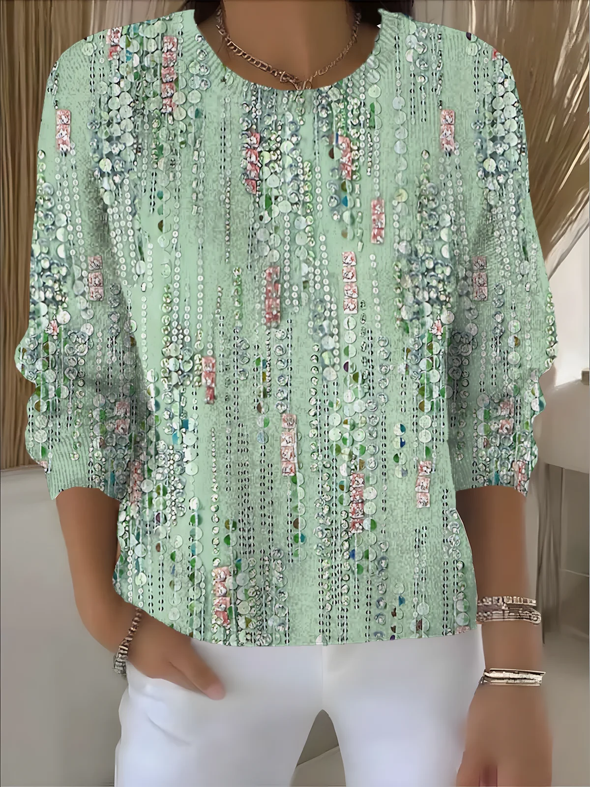 Women Geometric Long Sleeve Comfy Vintage Sweater