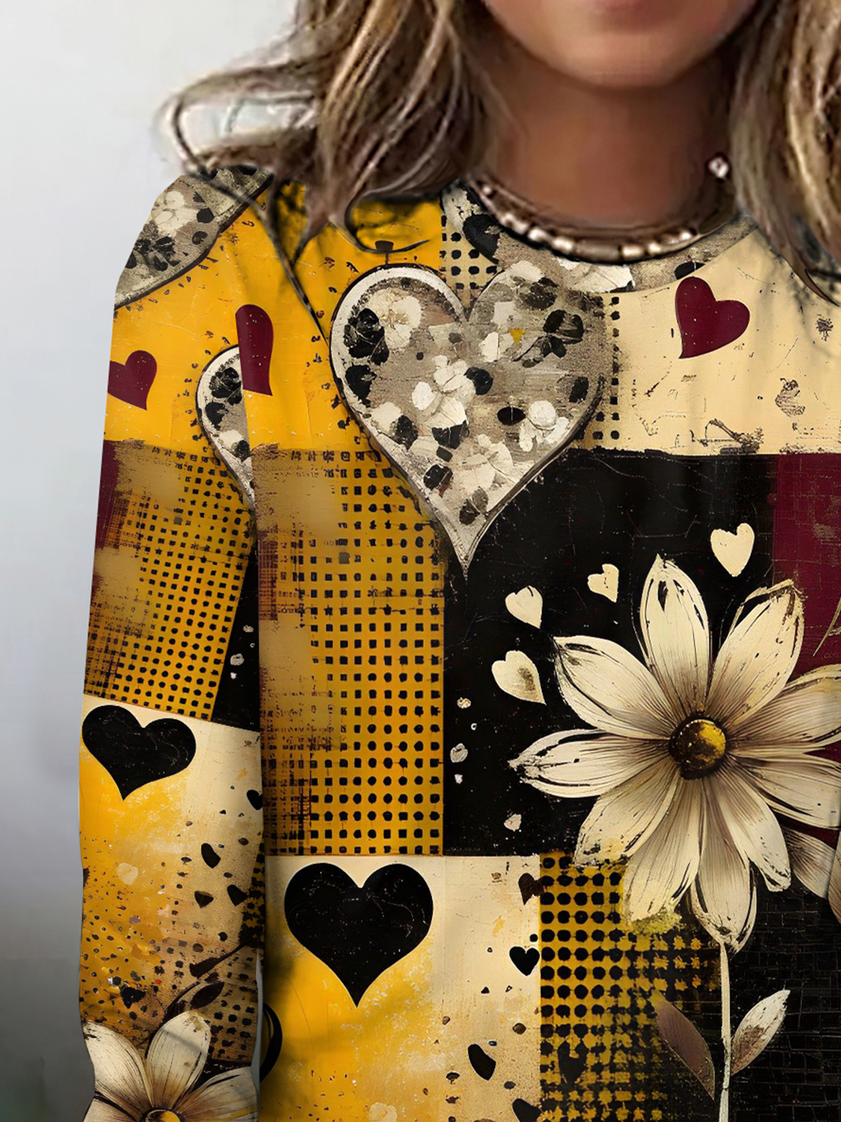 Vintage Geometric Crew Neck Long Sleeve T-shirt