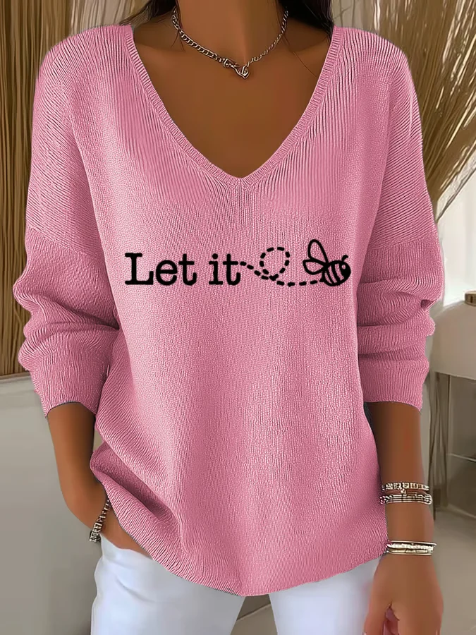 Women Cotton Text Letters Long Sleeve Comfy Casual Sweater