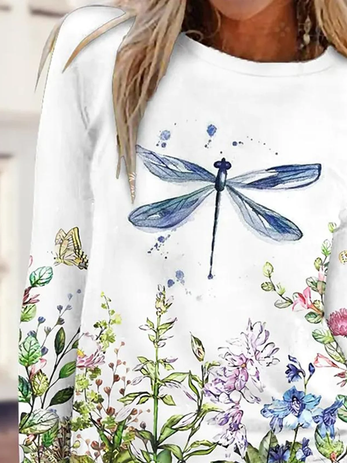 Casual Floral Crew Neck Long Sleeve T-shirt
