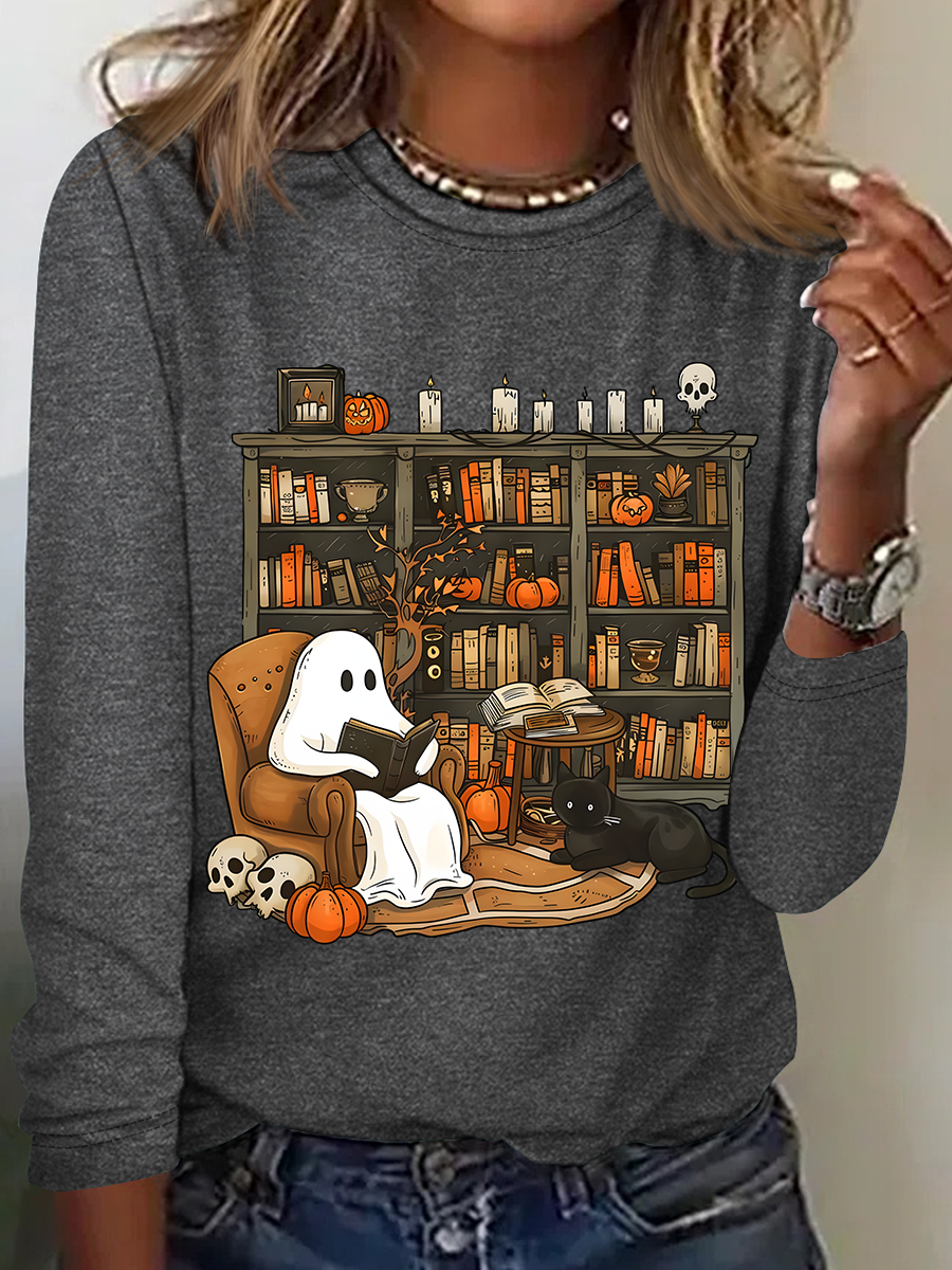 Crew Neck Long Sleeve Halloween Regular Medium Elasticity Loose Blouse For Women