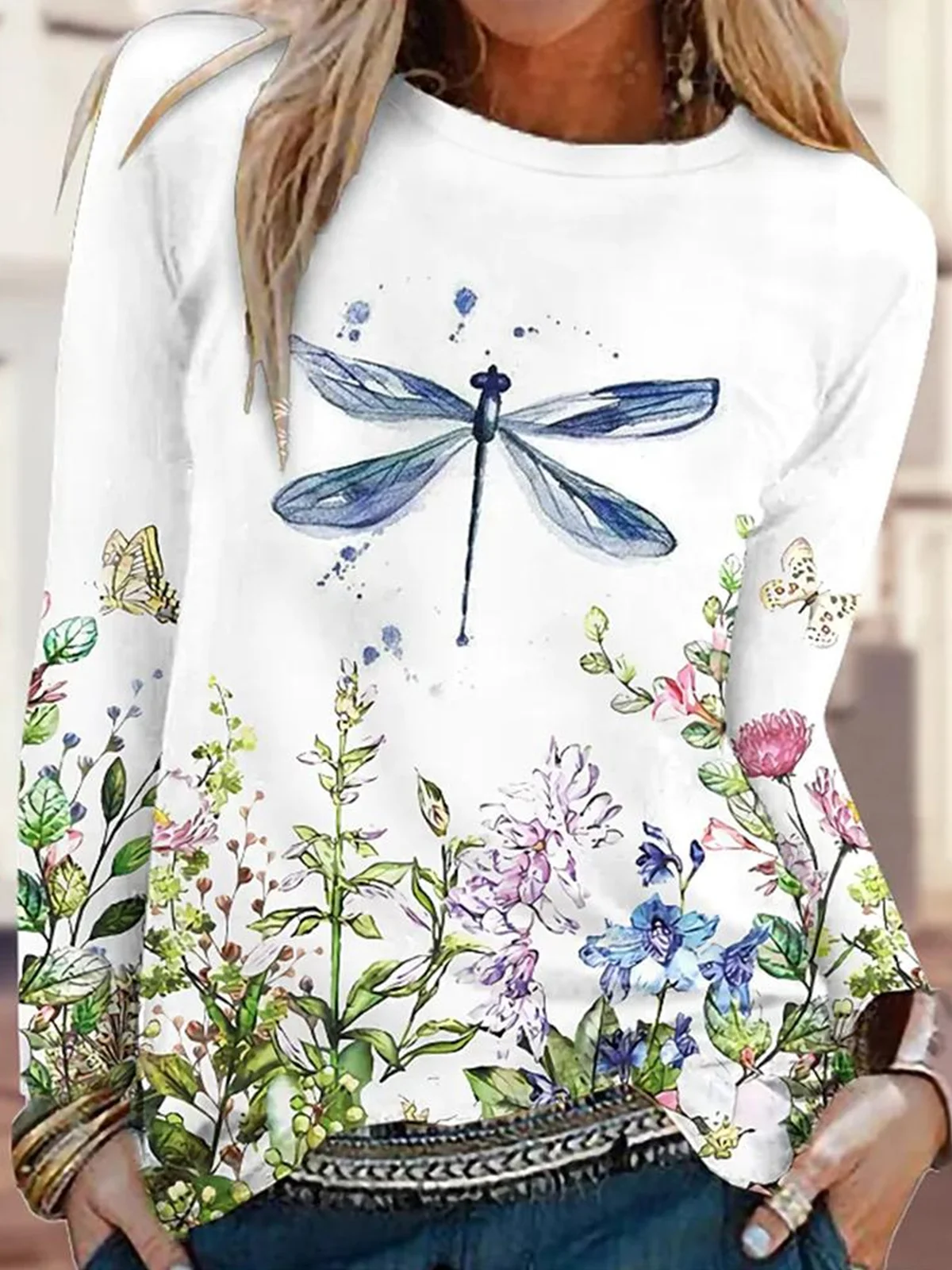 Casual Floral Crew Neck Long Sleeve T-shirt