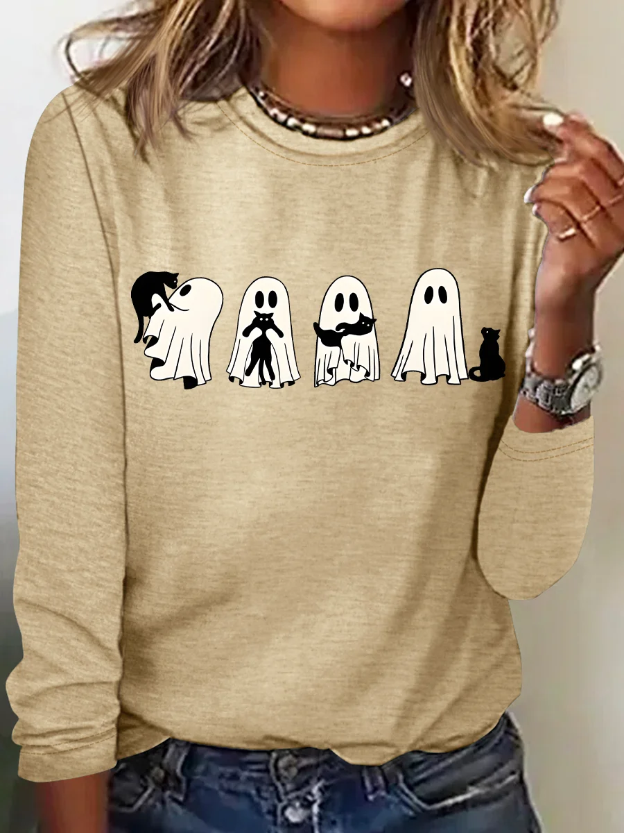 Crew Neck Long Sleeve Halloween Regular Medium Elasticity Loose Blouse For Women