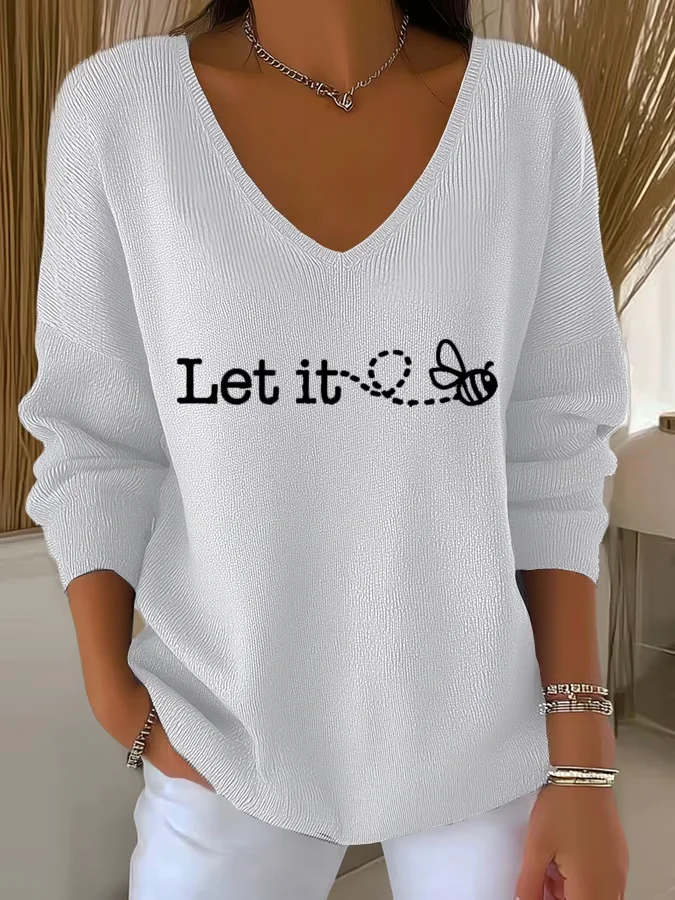 Women Cotton Text Letters Long Sleeve Comfy Casual Sweater