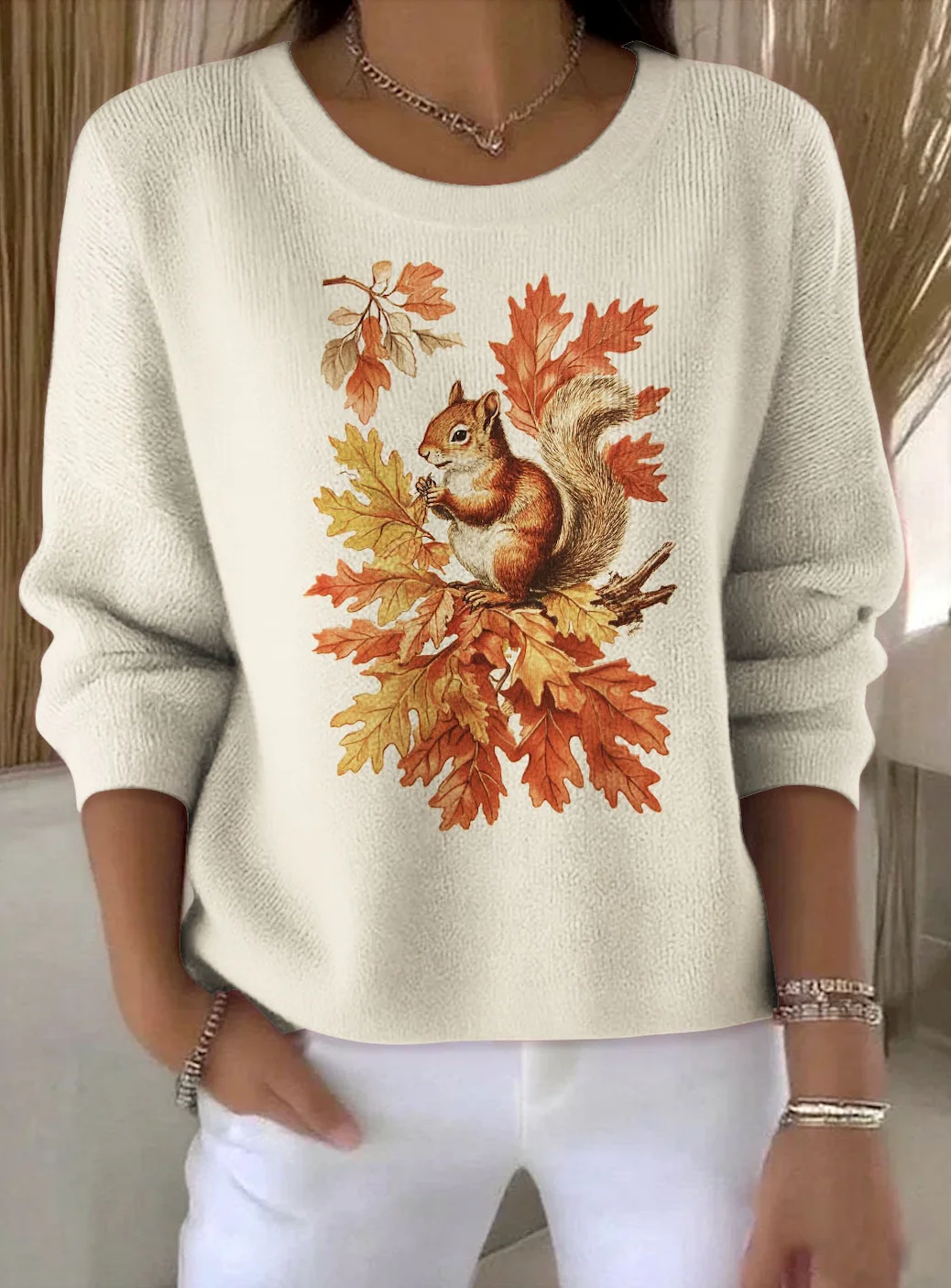Women Cotton Animal Long Sleeve Comfy Vintage Sweater