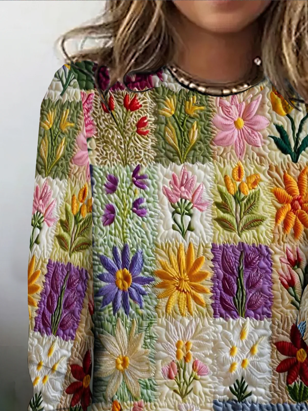 Vintage Geometric Crew Neck Long Sleeve T-shirt