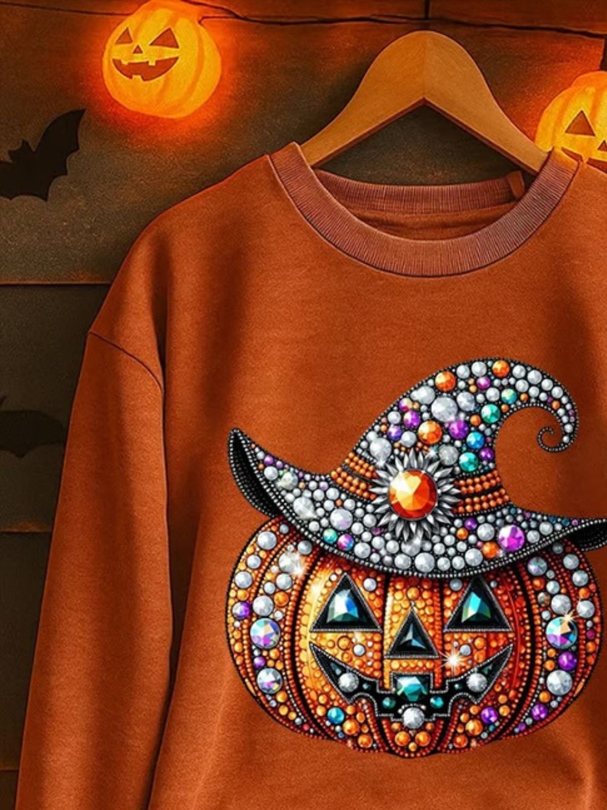 Vintage Crew Neck Halloween 3D Pumpkin Print Sweatshirt