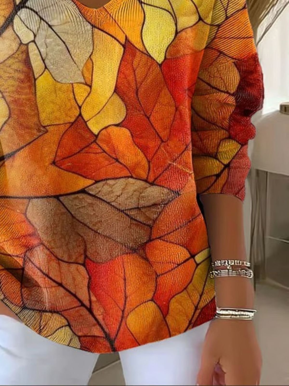 Women Cotton Painting Long Sleeve Comfy Casual Sweater