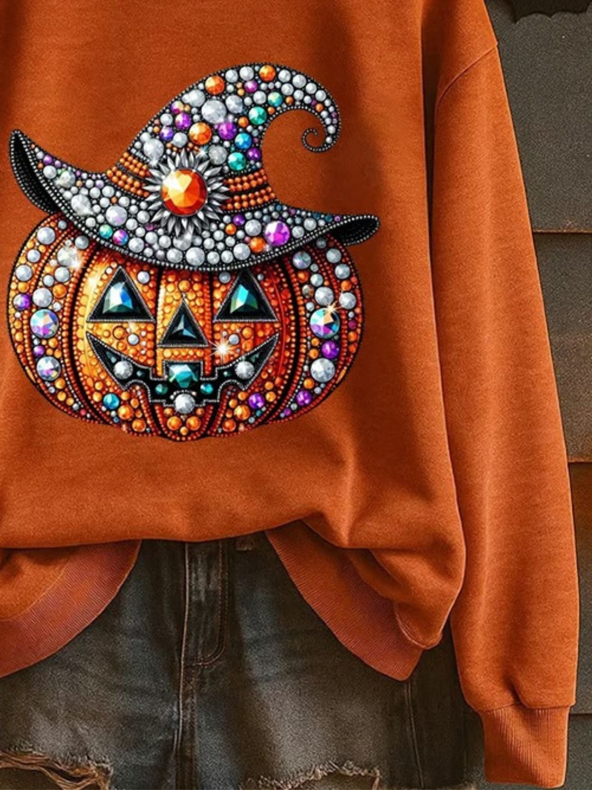 Vintage Crew Neck Halloween 3D Pumpkin Print Sweatshirt