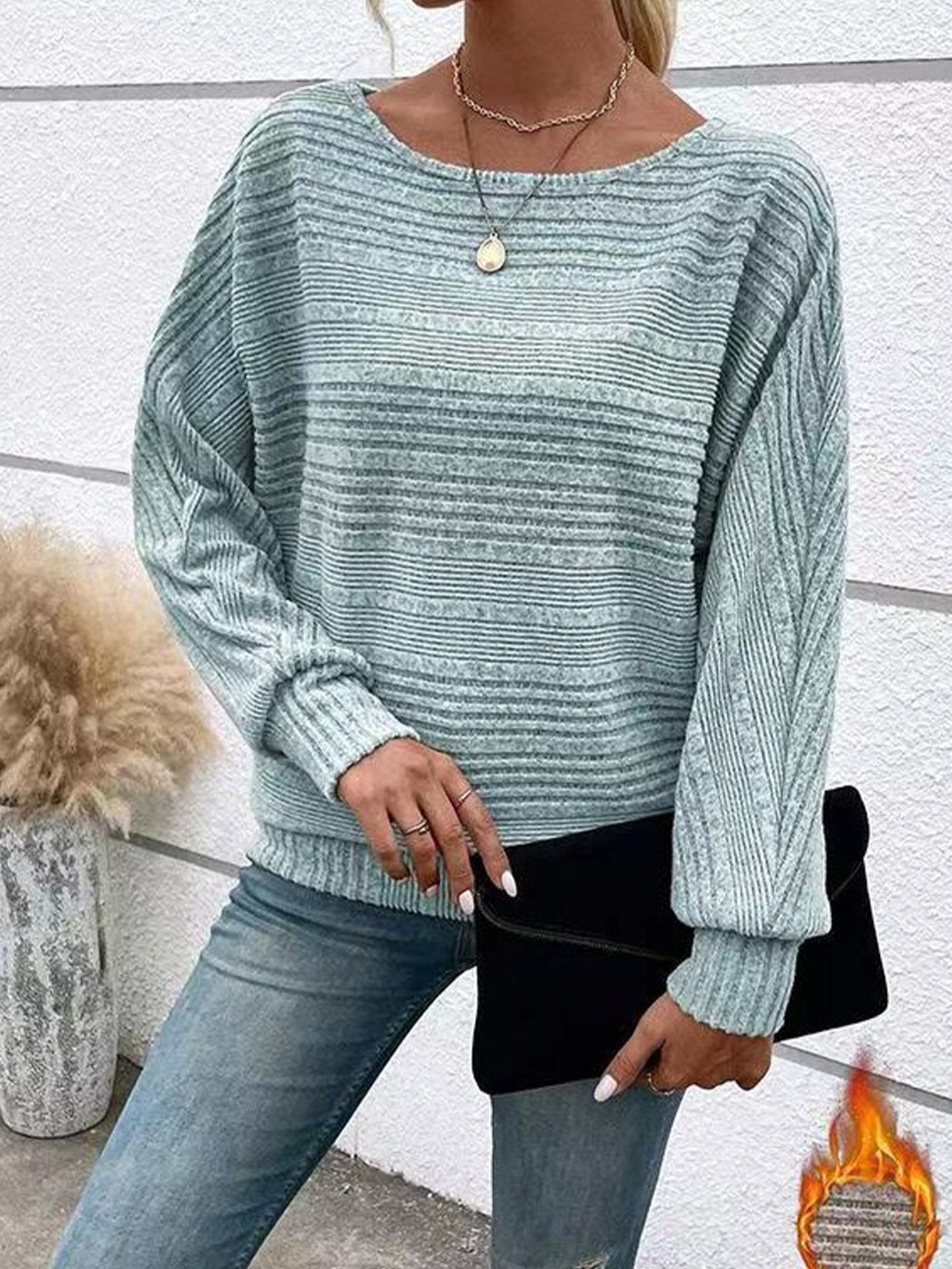 Crew Neck Long Sleeve Plain Regular Micro-Elasticity Loose Blouse For Women