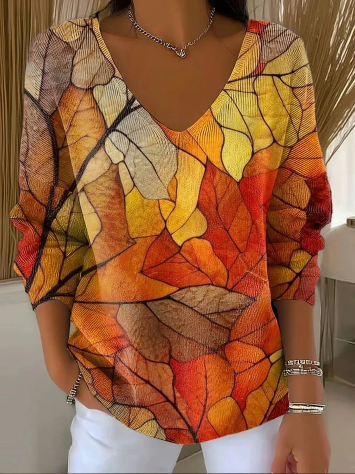 Women Cotton Painting Long Sleeve Comfy Casual Sweater