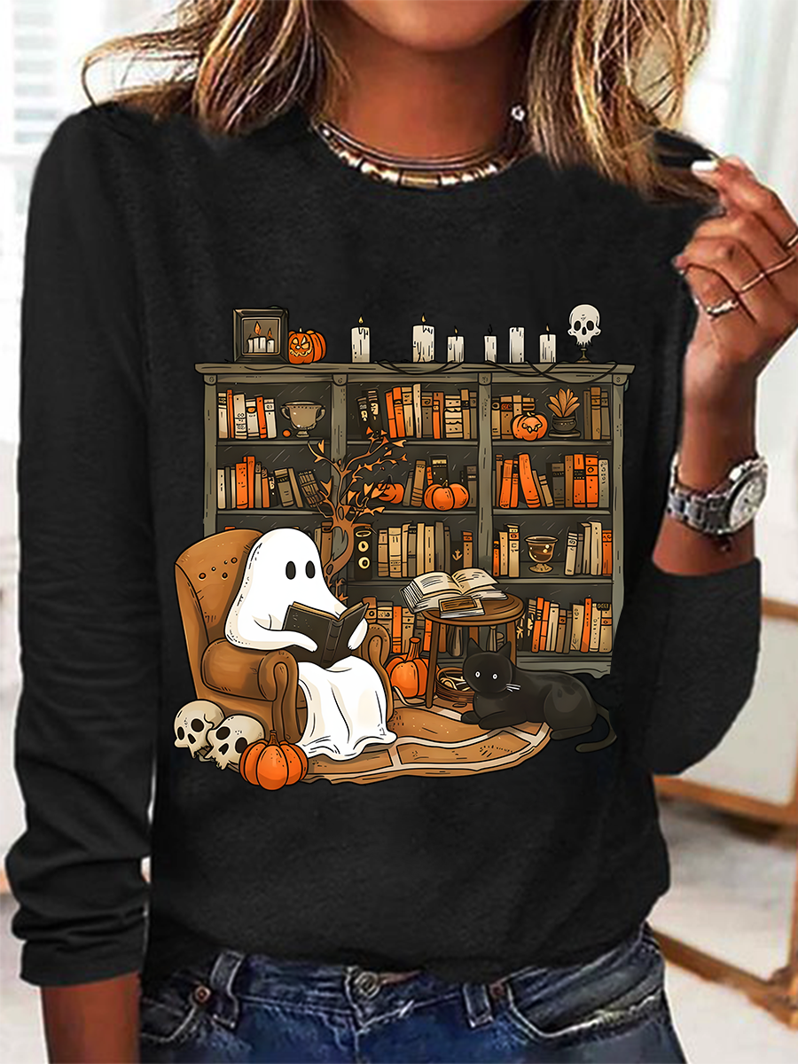 Crew Neck Long Sleeve Halloween Regular Medium Elasticity Loose Blouse For Women