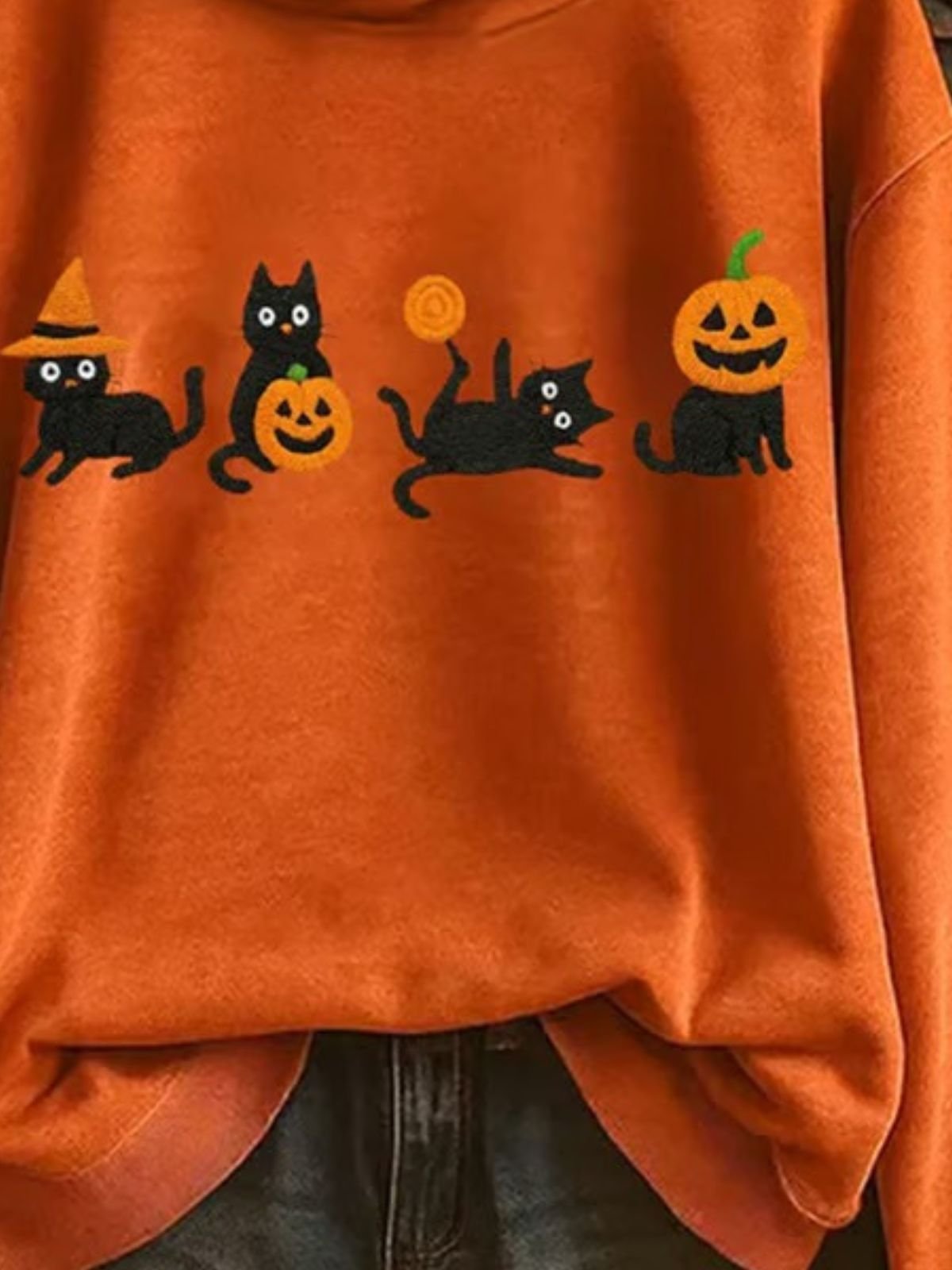 Vintage Hooded Halloween Cute Cat Art Print Hoodie