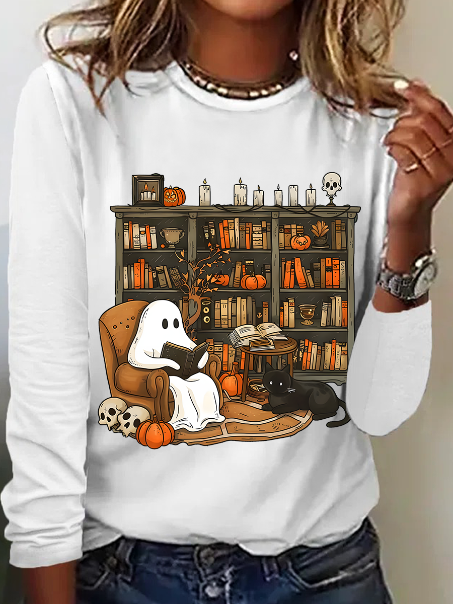 Crew Neck Long Sleeve Halloween Regular Medium Elasticity Loose Blouse For Women