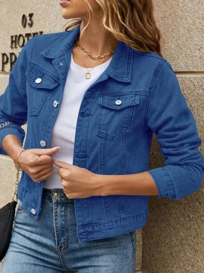 Women Spring/Fall Outerwear Vintage Split Joint Plain Long Sleeve Stand Collar Jacket