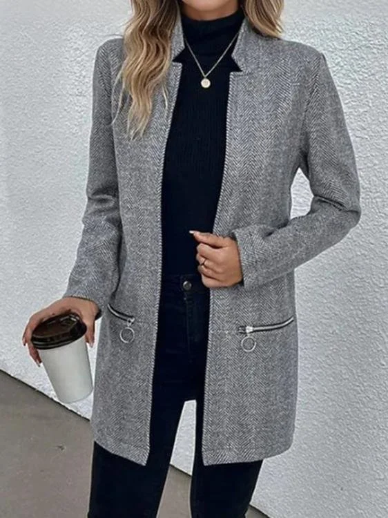 Women Winter Outerwear Vintage Striped Long Sleeve Jacket