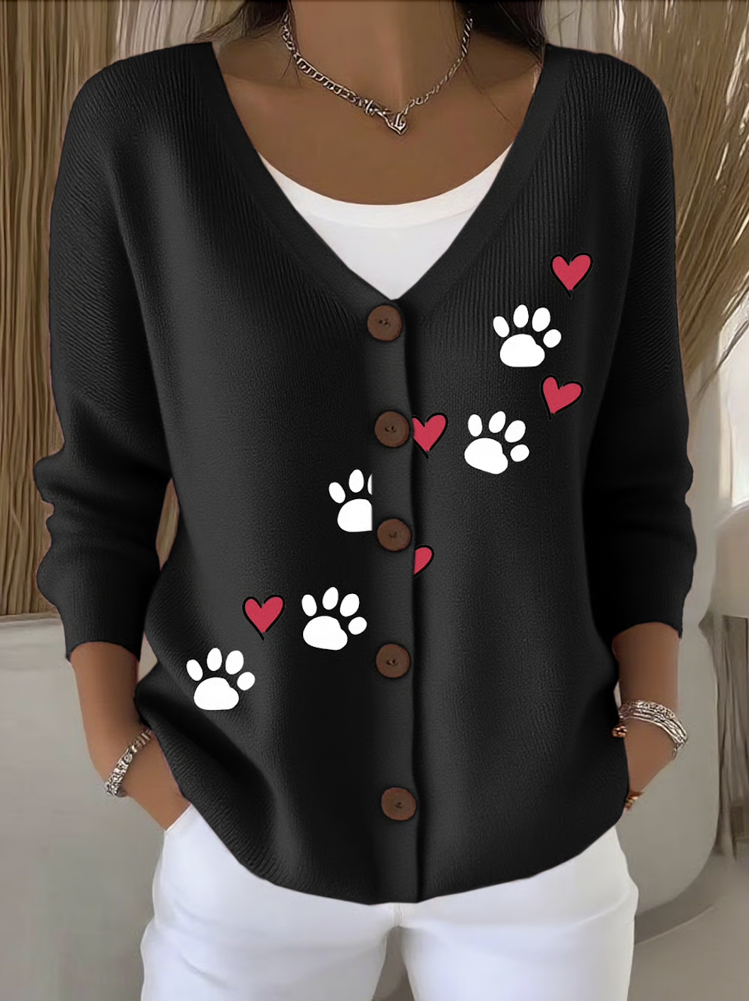 Women Cotton Animal Long Sleeve Comfy Casual Cardigan