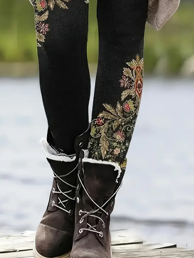 Women Floral Casual All Season Printing Long Leggings