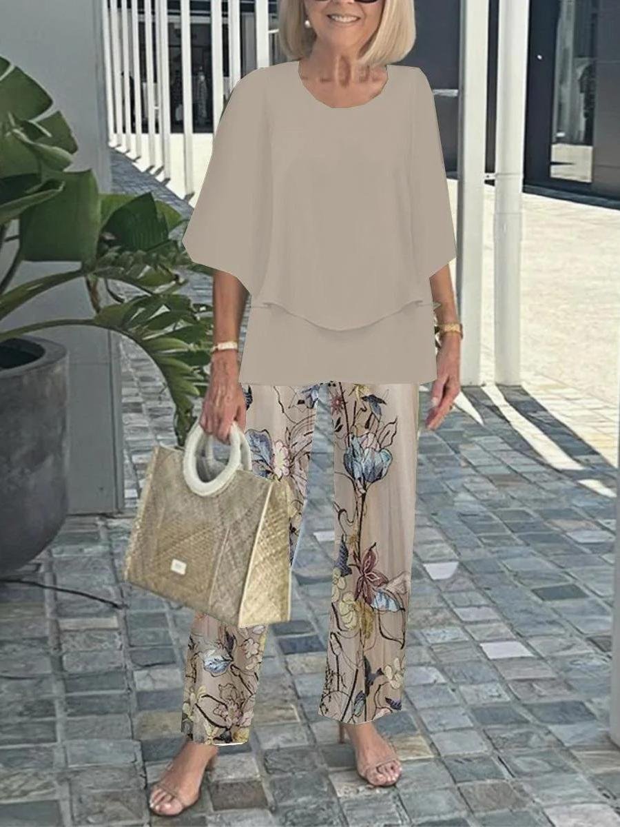 Women Striped Bell Sleeve Two-Piece Set Holiday Three Quarter Sleeve Vintage Spring/Fall Top With Pants Matching Set