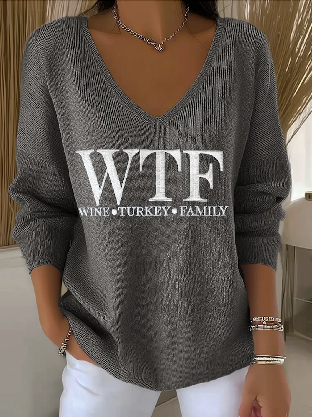 Women Cotton Text Letters Long Sleeve Comfy Casual Sweater