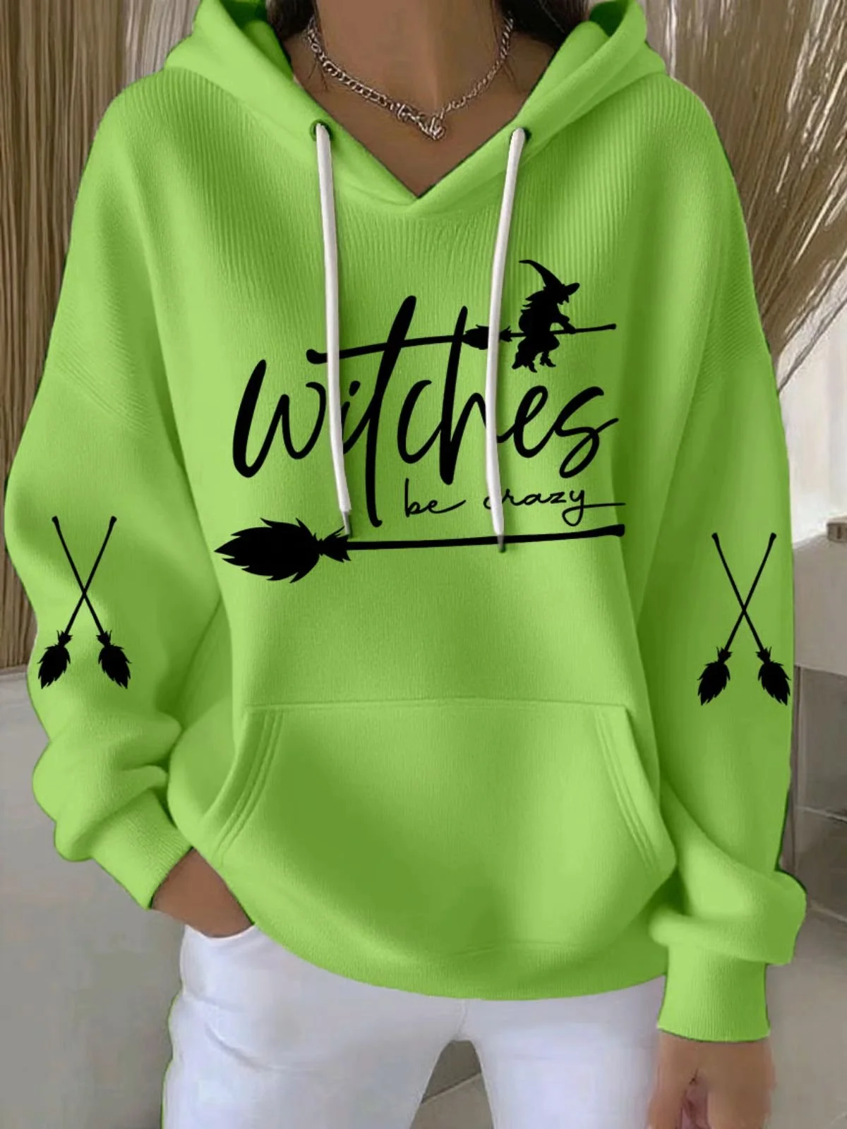 Vintage Halloween Witch Pattern Comfy Loose Hoodie