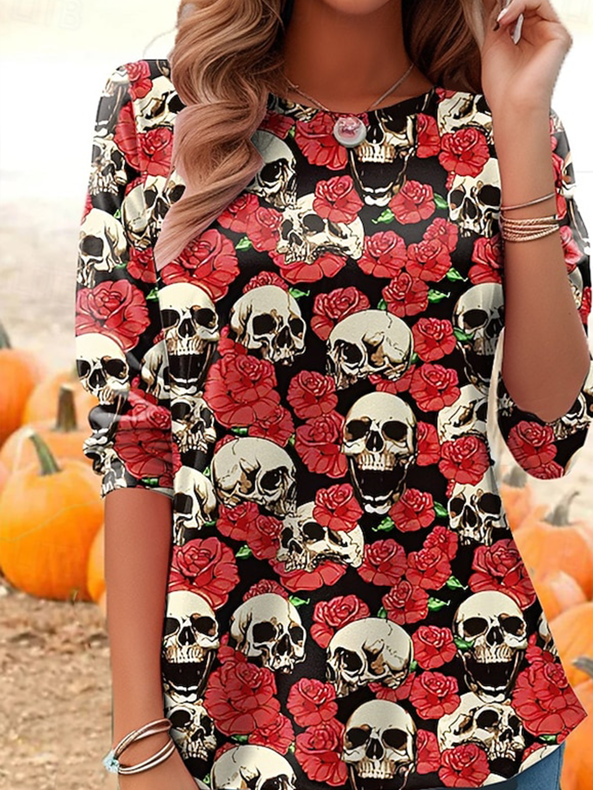 Casual Floral Crew Neck Long Sleeve T-shirt