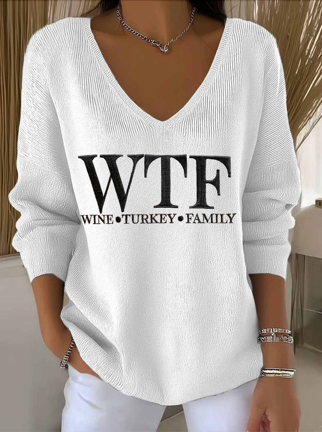 Women Cotton Text Letters Long Sleeve Comfy Casual Sweater