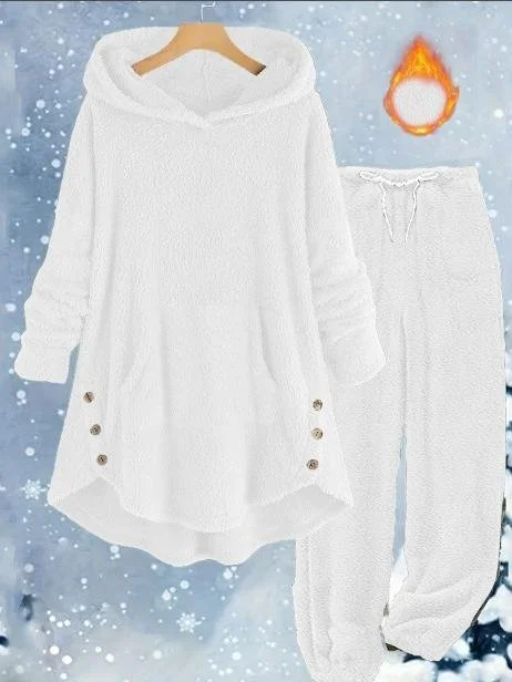 Women Plain Two-Piece Set Daily Long Sleeve Casual Winter Top With Pants Matching Set