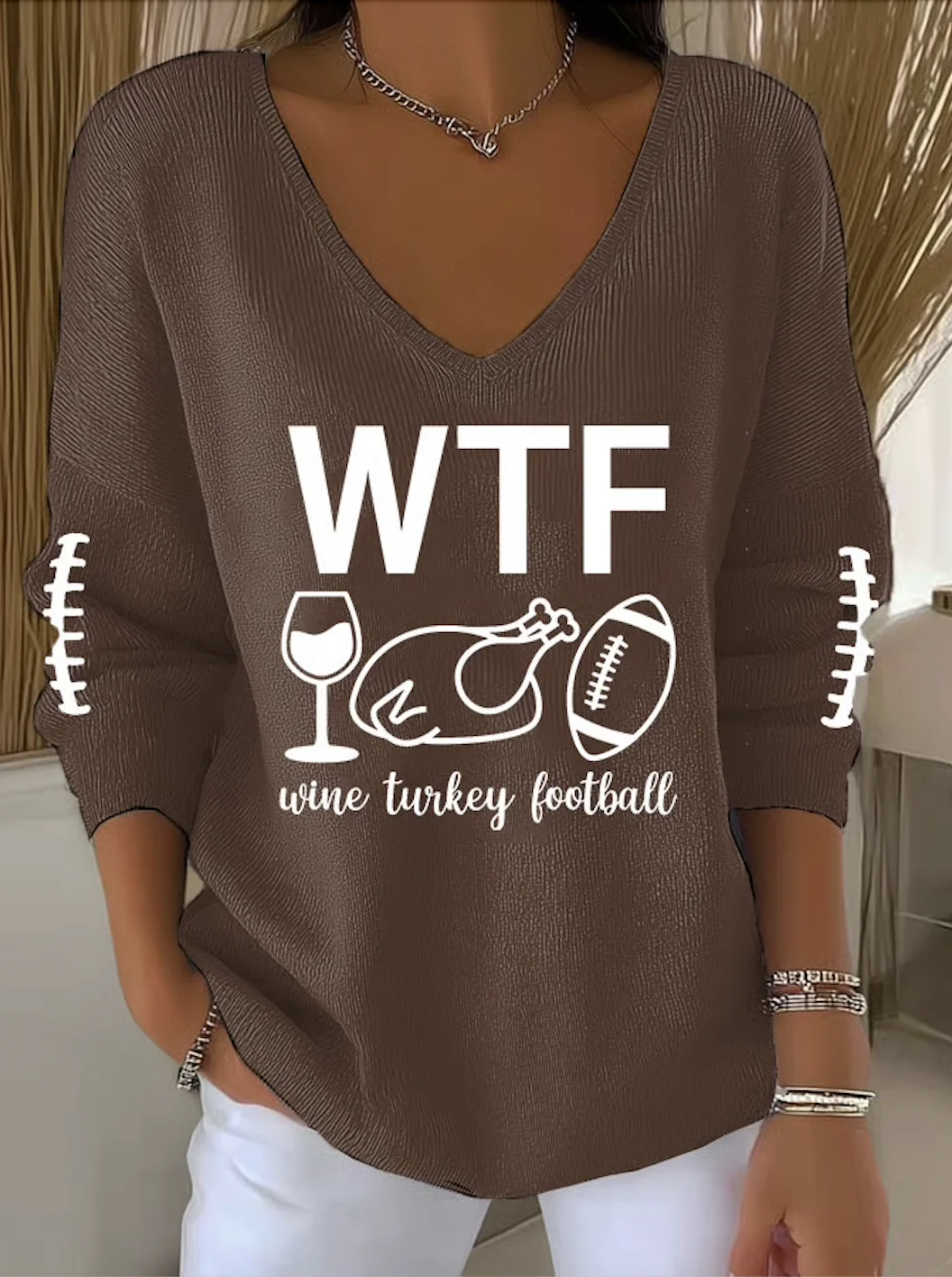 Women Cotton Text Letters Long Sleeve Comfy Casual Sweater