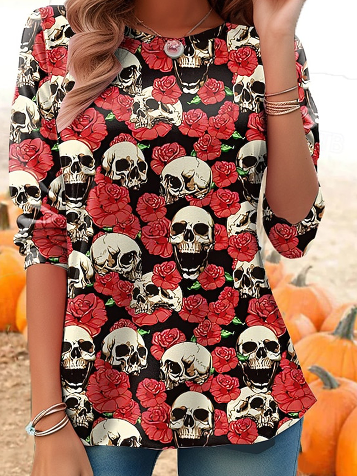 Casual Floral Crew Neck Long Sleeve T-shirt