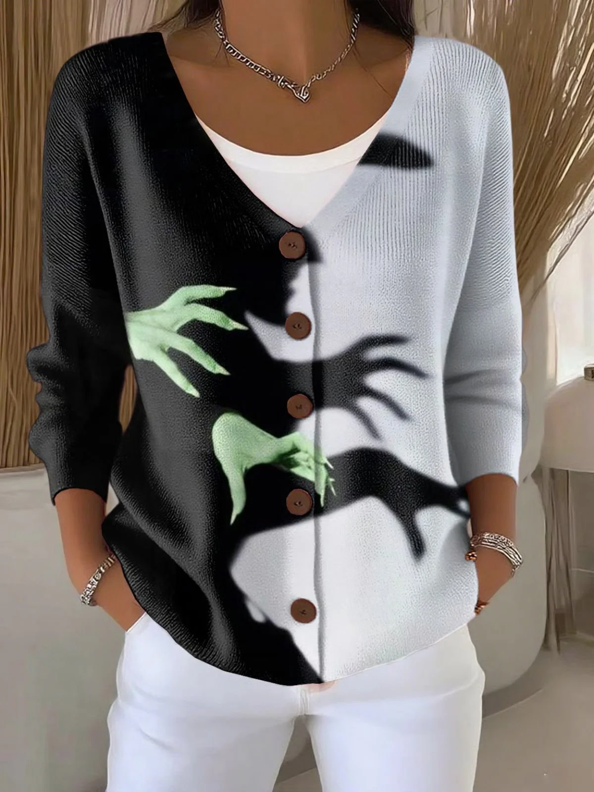 Women Halloween Long Sleeve Comfy Casual Printing Cardigan