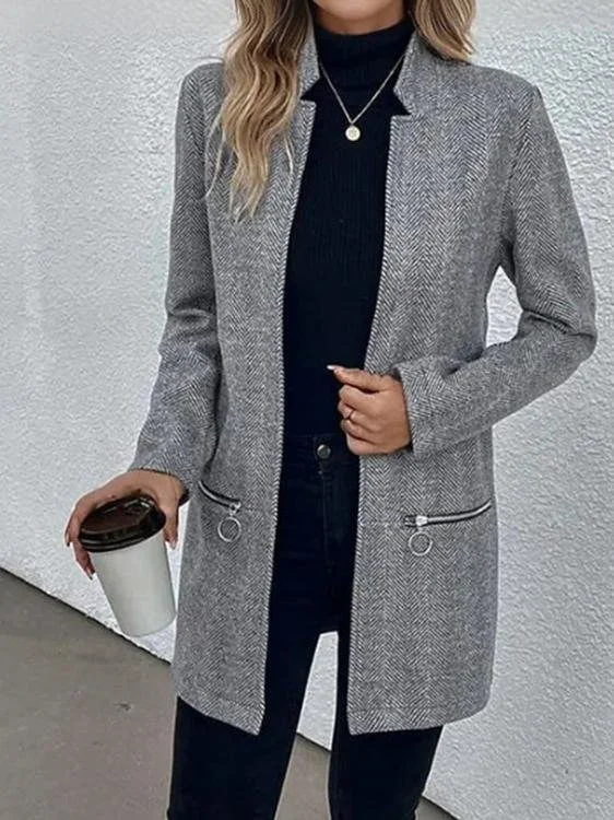 Women Winter Outerwear Vintage Striped Long Sleeve Jacket