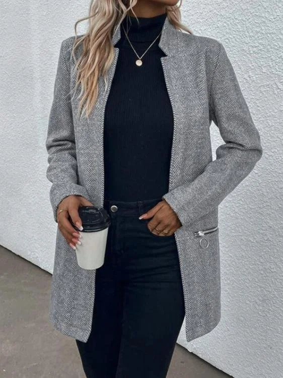 Women Winter Outerwear Vintage Striped Long Sleeve Jacket