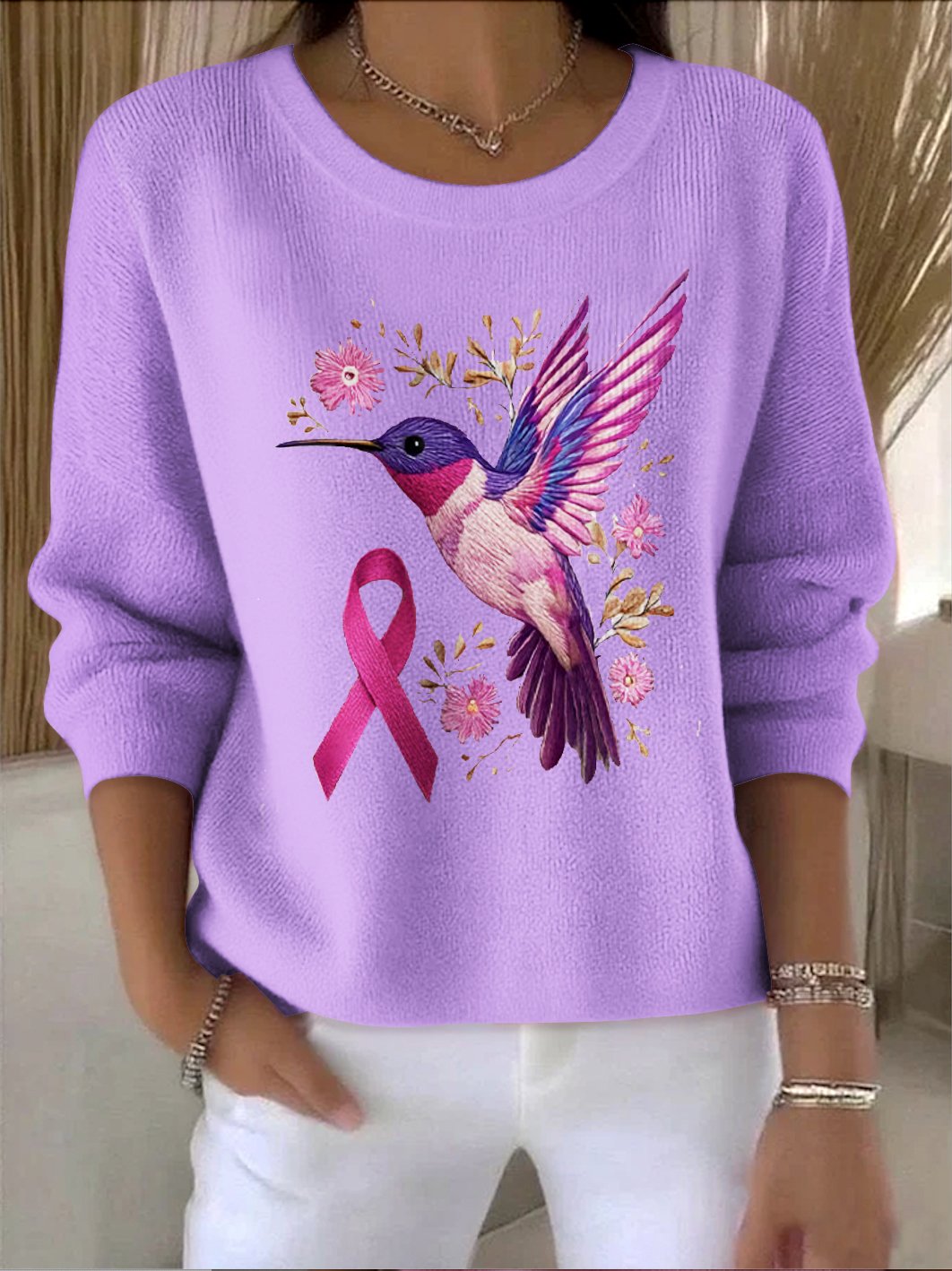 Women Cotton Floral Long Sleeve Comfy Vintage Sweater