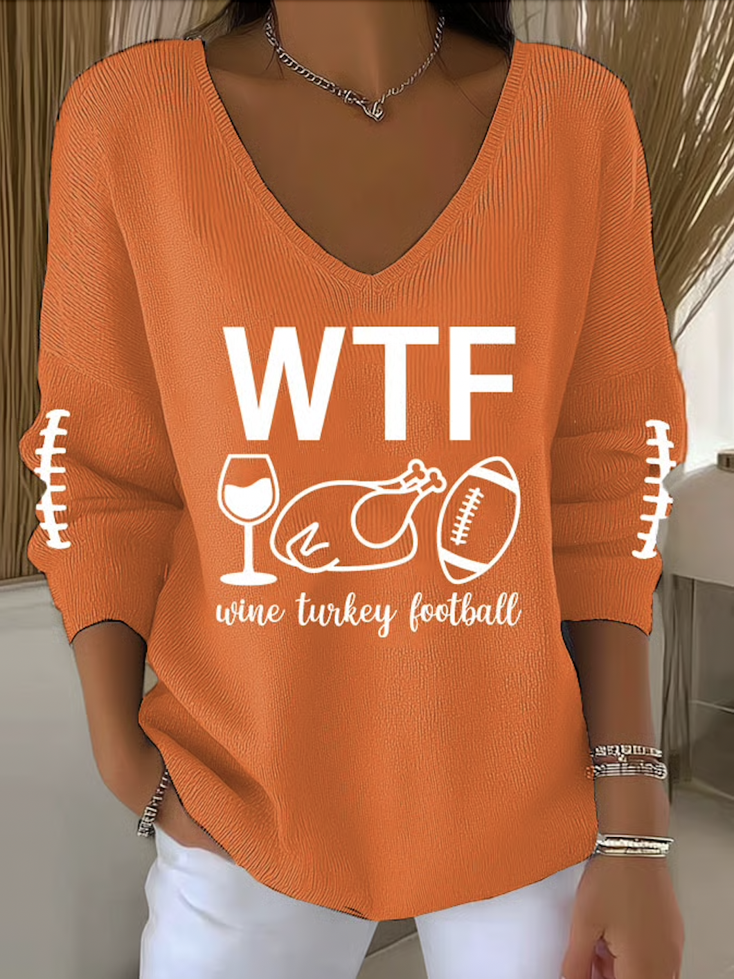 Women Cotton Text Letters Long Sleeve Comfy Casual Sweater